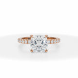 Lab Grown Diamond Cushion Pave Ring With Pave Prongs in Pink Gold