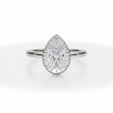 Lab Grown Diamond Pear Knife Edge Halo With Solitaire Ring in White Gold
