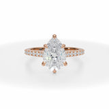 Lab Grown Diamond Pear Pave Cathedral Ring With Pave Basket in Pink Gold