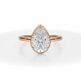 Lab Grown Diamond Pear Knife Edge Halo With Solitaire Ring in Pink Gold