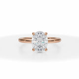 Oval Lab Grown Diamond Solitaire Ring With Pave Basket in Pink Gold