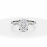 Lab Grown Diamond Oval Pave Cathedral Ring With Pave Basket in White Gold