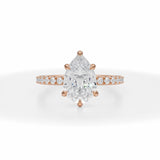Lab Grown Diamond Pear Modern Pave Ring in Pink Gold