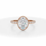 Oval Lab Grown Diamond Knife Edge Halo With Pave Ring in Pink Gold