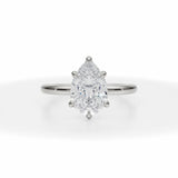 Lab Grown Diamond Pear Solitaire Ring With Invisible Halo in White Gold