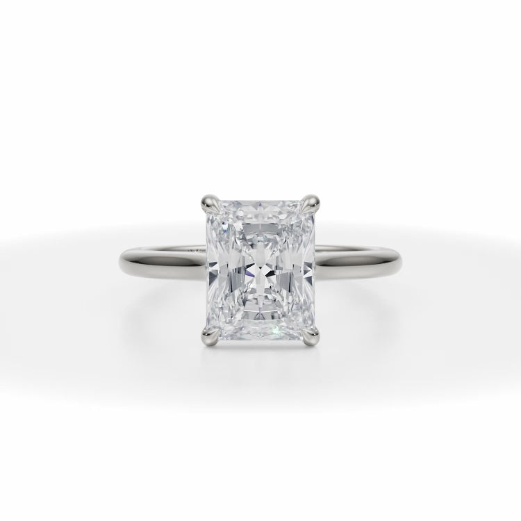 Classic Radiant Cut Lab Grown Diamond Cathedral Ring in White Gold