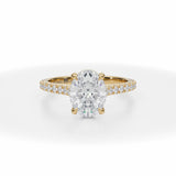 Lab Grown Diamond Oval Pave Cathedral Ring With Pave Basket in Yellow Gold