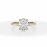 Lab Grown Diamond Oval Trio Pave Cathedral Ring With Low Pave Basket in Yellow Gold