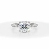 Round Lab Grown Diamond Invisible Halo With Trio Pave Ring in White Gold