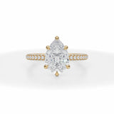Lab Grown Diamond Pear Pave Basket With Trio Pave Ring in Yellow Gold