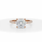 Lab Grown Diamond Cushion Cut Invisible Halo With Pave Ring in Pink Gold