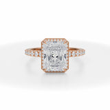 Lab Grown Diamond Radiant Knife Edge Halo With Pave Ring in Pink Gold