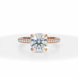 Round Lab Grown Diamond Pave Basket With Trio Pave Ring in Pink Gold