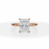 Lab Grown Diamond Radiant Solitaire Ring With Pave Prongs in Pink Gold