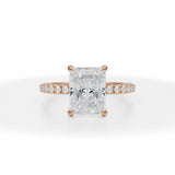 Lab Grown Diamond Radiant Cut Modern Pave Ring in Pink Gold