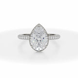 Lab Grown Diamond Pear Knife Edge Halo With Trio Pave Ring in White Gold