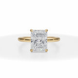 Lab Grown Diamond Radiant Solitaire Ring With Invisible Halo in Yellow Gold
