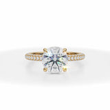 Round Lab Grown Diamond Invisible Halo With Trio Pave Ring in Yellow Gold