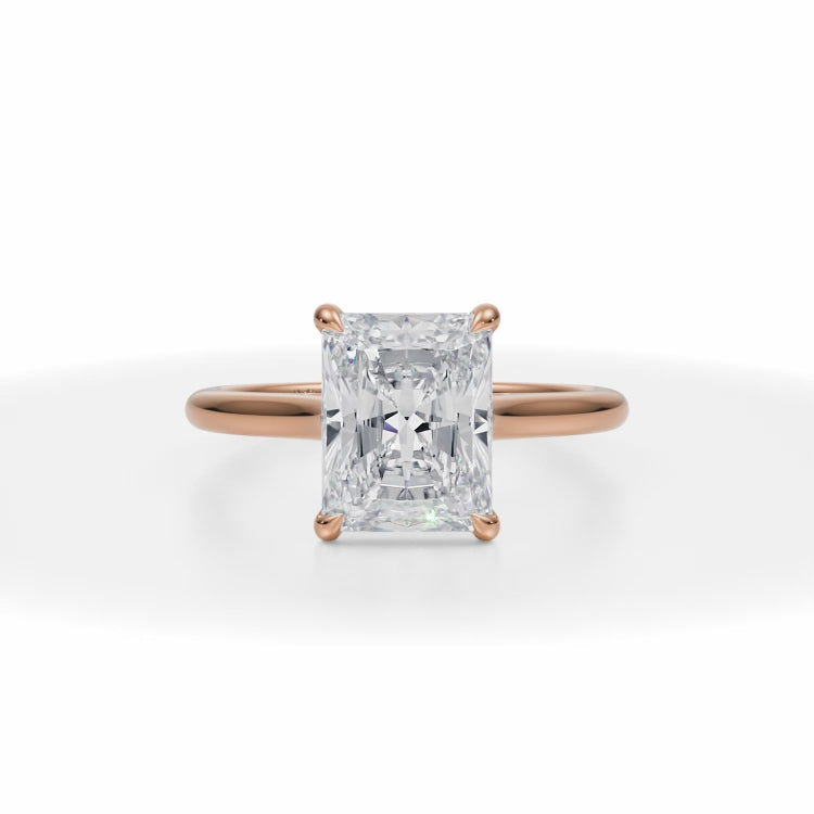 Classic Radiant Cut Lab Grown Diamond Cathedral Ring in Pink Gold