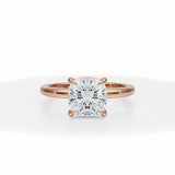 Lab Grown Diamond Cushion Cut Martini Basket Solitaire Ring in Pink Gold