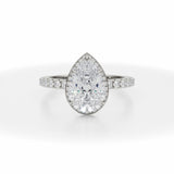 Lab Grown Diamond Pear Knife Edge Halo With Pave Ring in White Gold