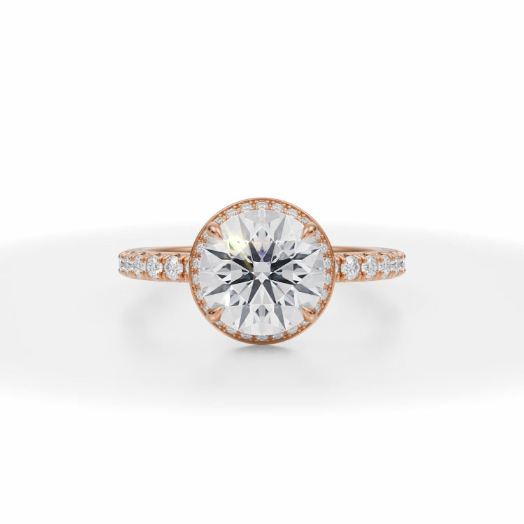 Lab Grown Diamond Round Knife Edge Halo With Pave Ring in Pink Gold
