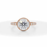 Lab Grown Diamond Round Knife Edge Halo With Pave Ring in Pink Gold