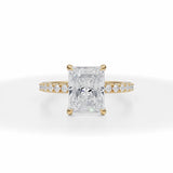 Lab Grown Diamond Radiant Cut Modern Pave Ring in Yellow Gold