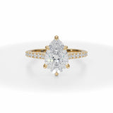 Lab Grown Diamond Pear Pave Cathedral Ring With Pave Basket in Yellow Gold