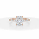 Lab Grown Diamond Oval Pave Ring With Pave Prongs in Pink Gold