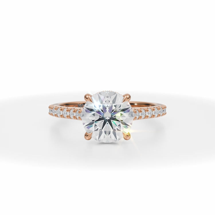 Lab Grown Diamond Round Pave Cathedral Ring With Pave Basket in Pink Gold