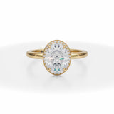 Lab Grown Diamond Oval Knife Edge Halo With Solitaire Ring in Yellow Gold