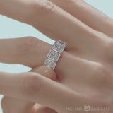 Radiant Bezel Lab Grown Diamond Vertical Eternity Band on Ring Finger in White Gold