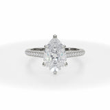 Lab Grown Diamond Pear Trio Pave Cathedral Ring With Pave Basket in White Gold