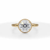 Round Lab Grown Diamond Knife Edge Halo With Solitaire Ring in Yellow Gold