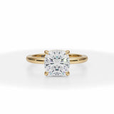 Lab Grown Diamond Cushion Cut Solitaire Ring With Invisible Halo in Yellow Gold