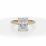 Lab Grown Diamond Radiant Trio Pave Cathedral Ring With Pave Basket in Yellow Gold