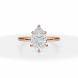 Lab Grown Diamond Pear Solitaire Ring With Pave Prongs in Pink Gold