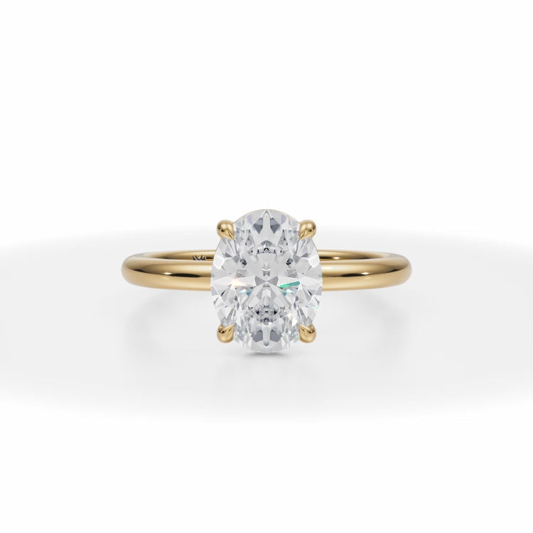 Lab Grown Diamond Oval Martini Basket Solitaire Ring in Yellow Gold