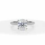 Round Lab Grown Diamond Trio Pave Cathedral Ring With Pave Basket in White Gold