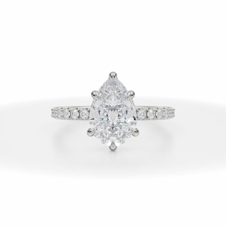 Lab Grown Diamond Pear Pave Basket With Pave Ring in White Gold