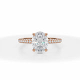 Lab Grown Diamond Oval Pave Basket With Trio Pave Ring in Pink Gold