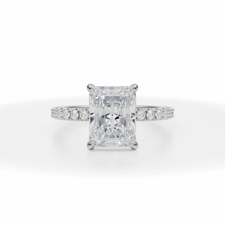 Radiant Cut Lab Grown Diamonds Pave Basket With Pave Ring in White Gold