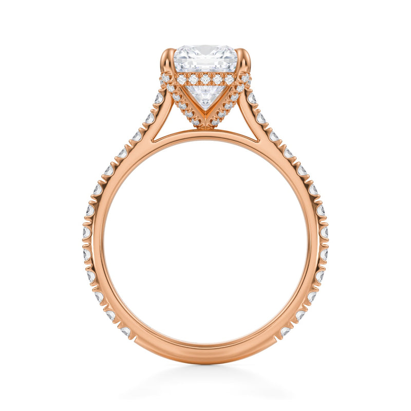 Cushion Pave Cathedral Ring With Pave Basket  (2.20 Carat E-VVS2)