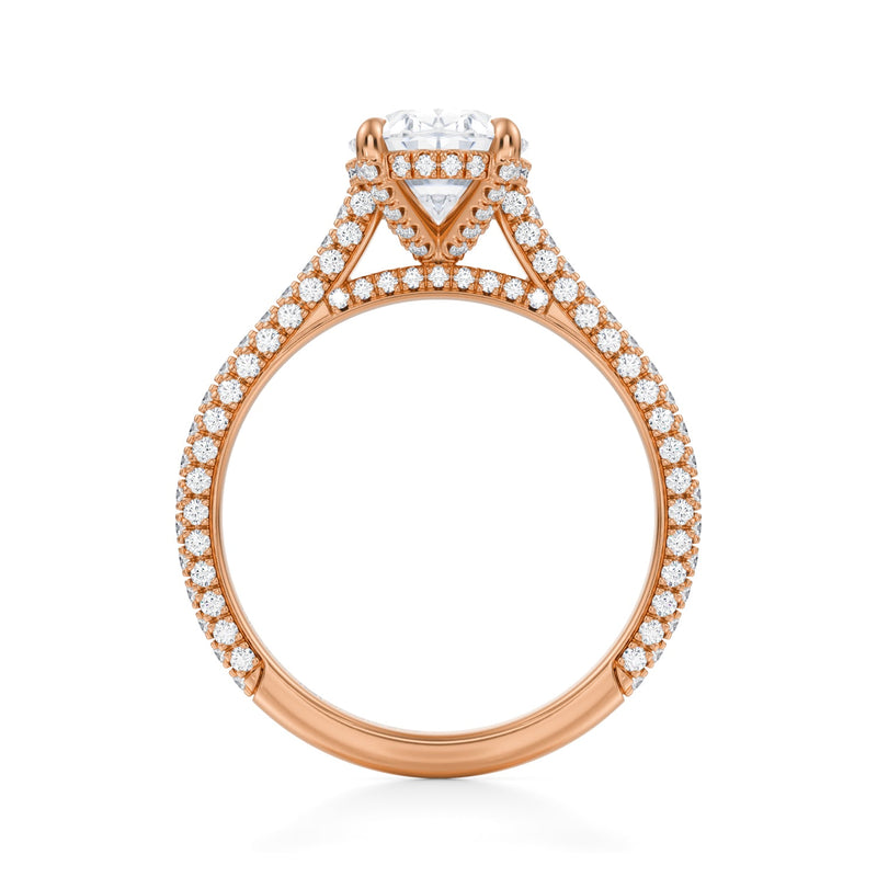 Oval Trio Pave Cathedral Ring With Pave Basket  (1.20 Carat G-VVS2)