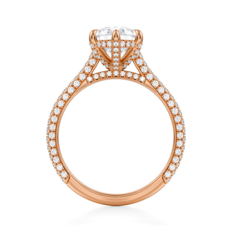 Pear Trio Pave Cathedral Ring With Pave Basket  (3.50 Carat G-VS1)