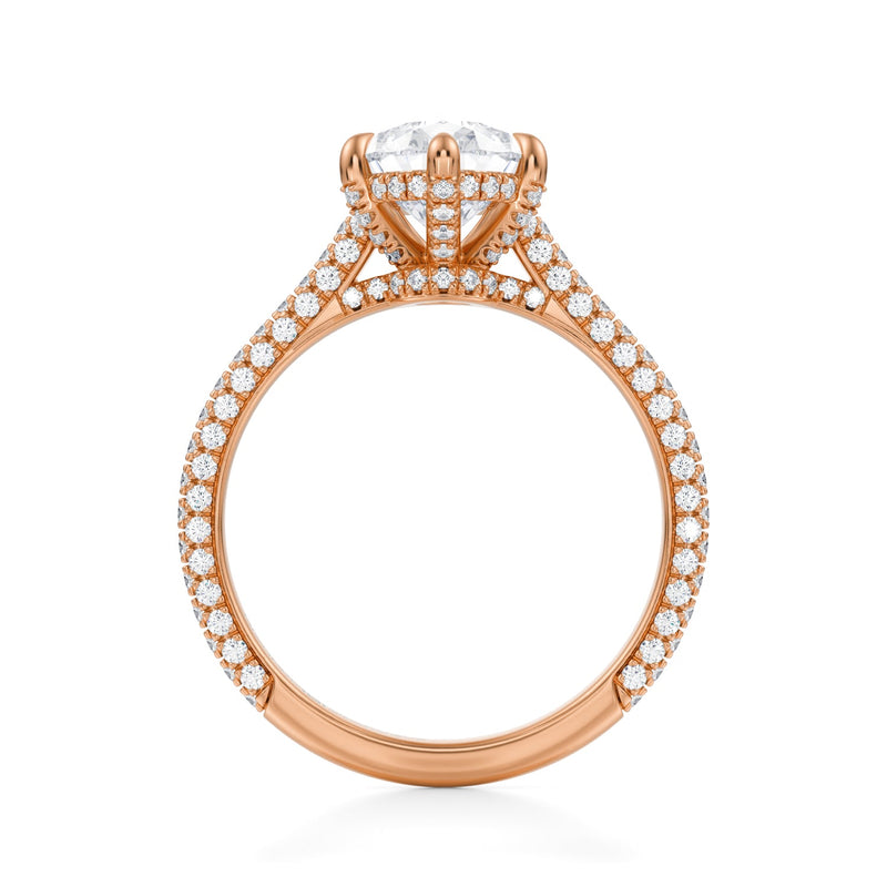 Pear Trio Pave Cathedral Ring With Low Pave Basket  (1.40 Carat E-VS1)