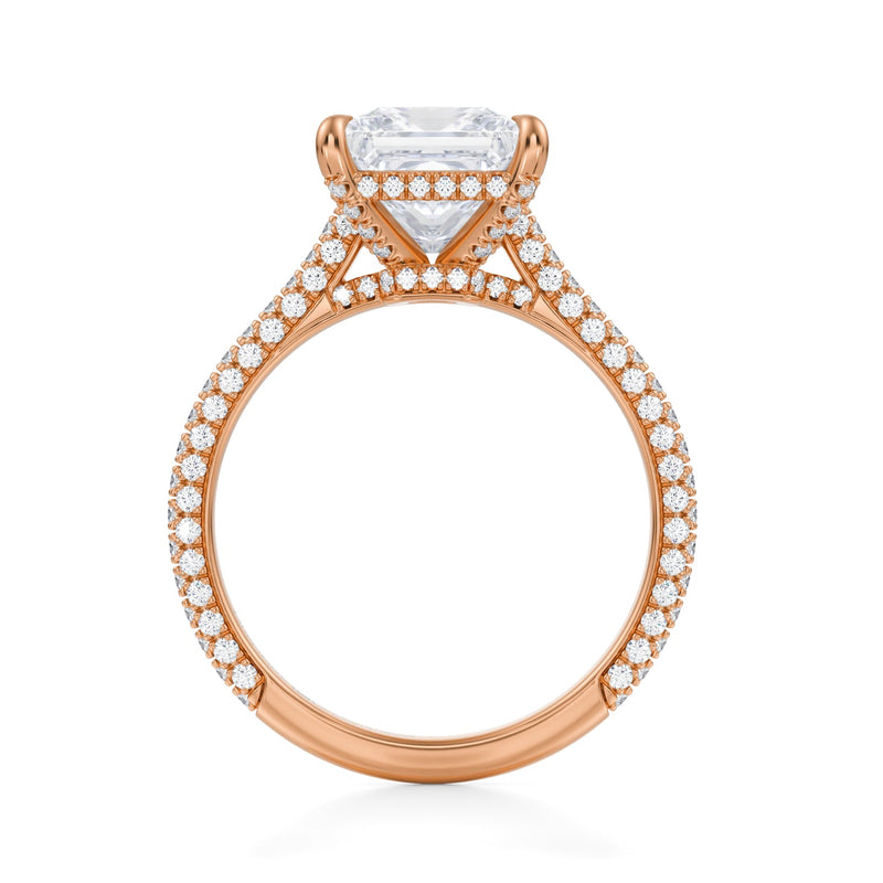 Princess Trio Pave Cathedral Ring With Low Pave Basket  (1.00 Carat E-VVS2)