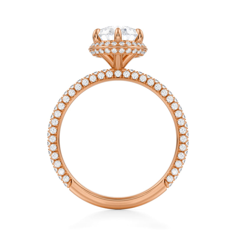 Pear Knife Edge Halo With Trio Pave Ring