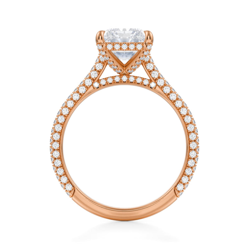 Radiant Trio Pave Cathedral Ring With Pave Basket  (2.20 Carat E-VVS2)